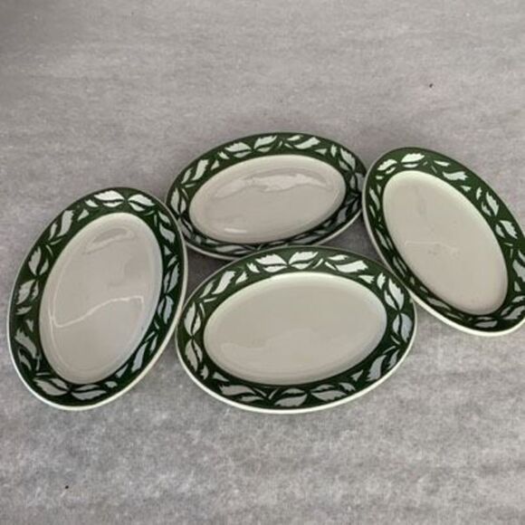 4 Jackson China Green Leaf Pattern Restaurant Ware Small Oval Side Dish Platters - Picture 1 of 13